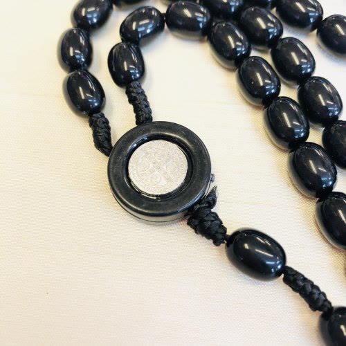 Collana con rosario e croce in perline di legno Olivenorma 