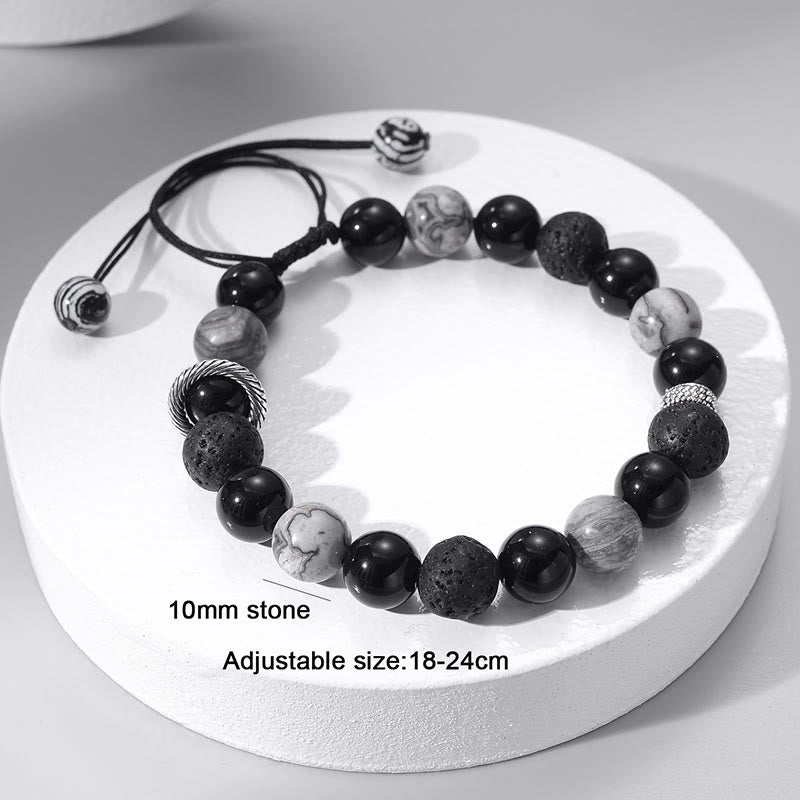 Olivenorma Bracciale con cinturino in perline di pietra lavica diaspro grigio da 10 mm