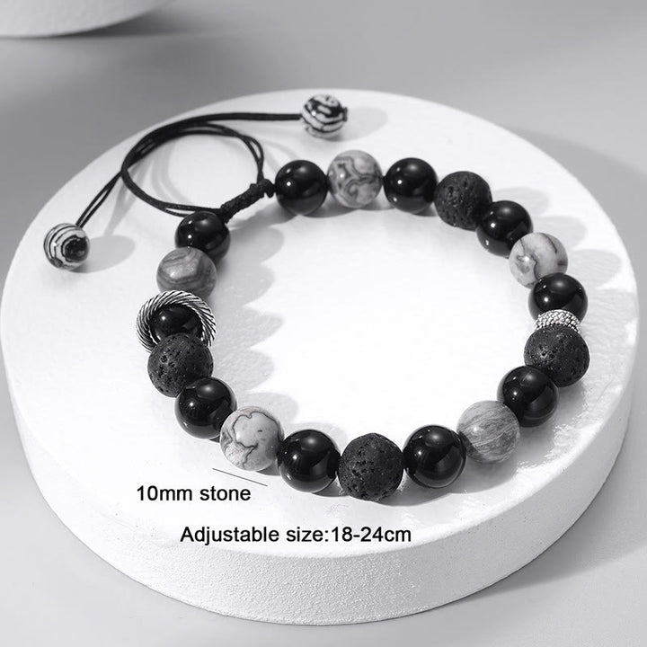 Olivenorma Bracciale con cinturino in perline di pietra lavica diaspro grigio da 10 mm