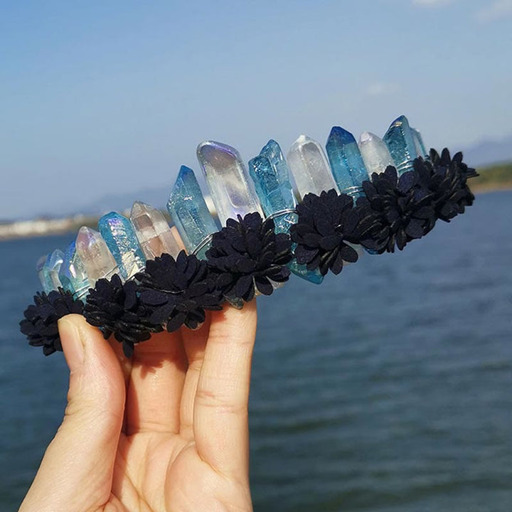 Olivenorma Tiara di fiori con corona arcobaleno in cristallo naturale