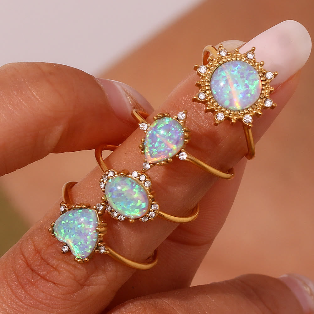 Anello regolabile Olivenorma Natural Opal Sun Heart 