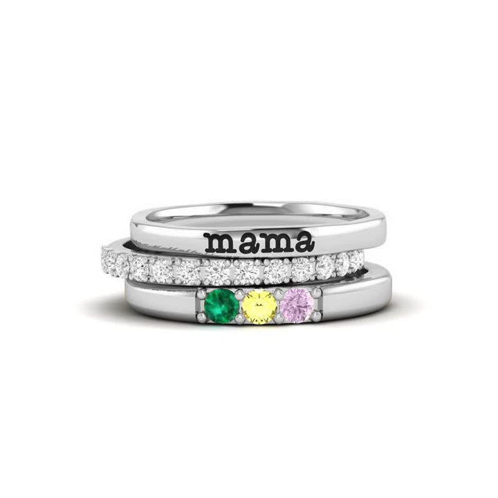 Olivenorma regalo personalizzato pietra portafortuna con zircone set di anelli da 3 pezzi