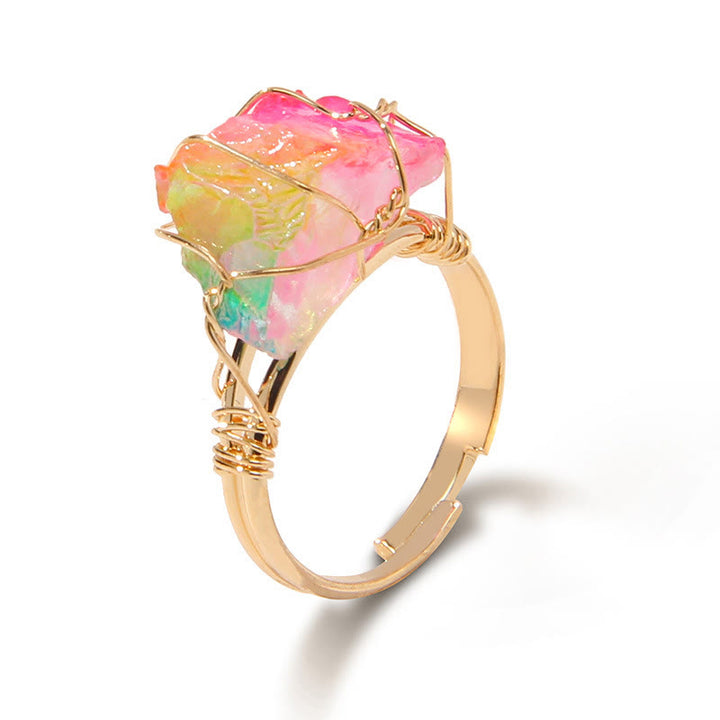 Anello con pietra preziosa naturale irregolare e ruvida Olivenorma