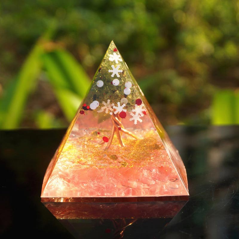 Olivenorma Natale Cristallo Rosa Peridoto Albero della Vita Piramide Orgonica