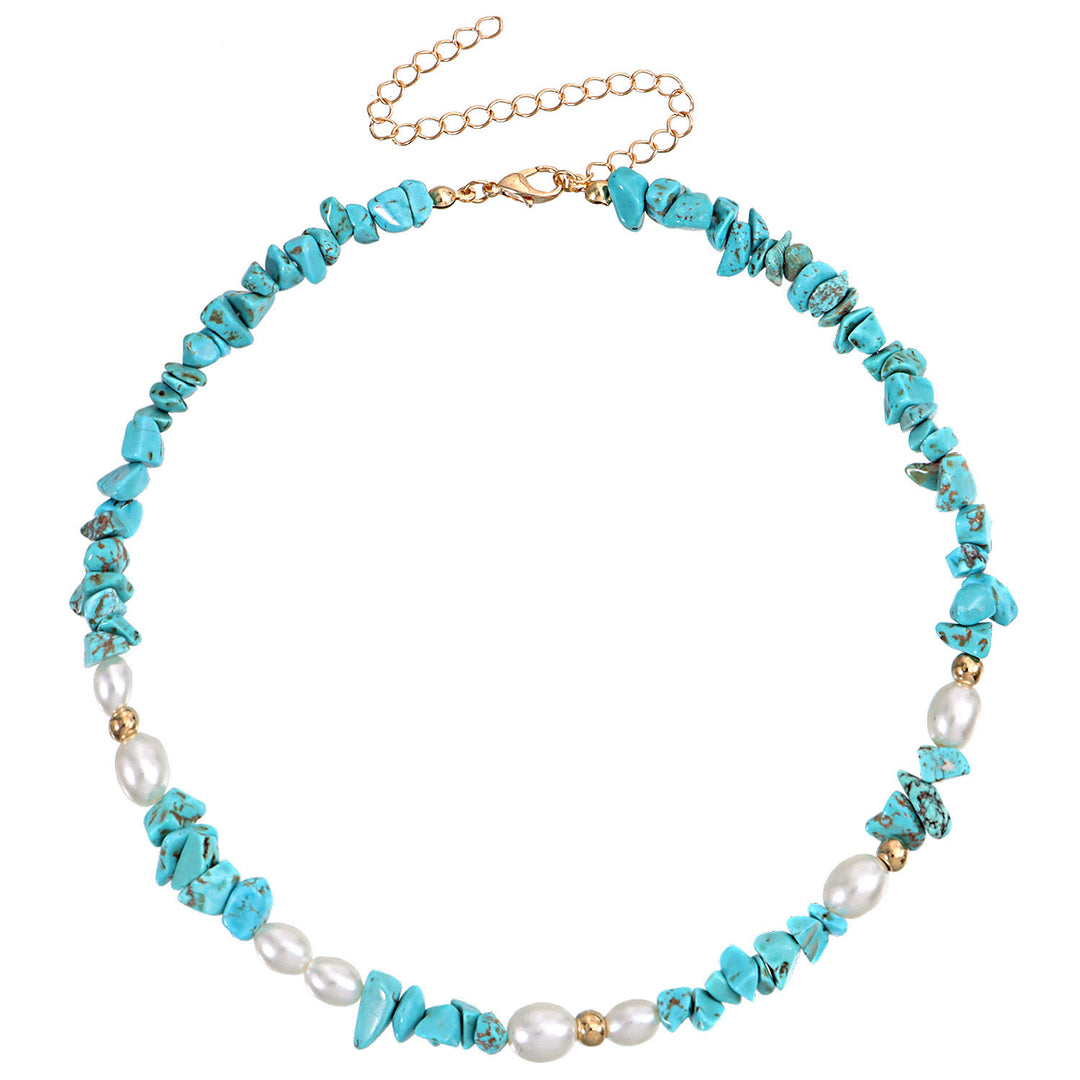 Collana con perle bohémien naturali e pietre irregolari Olivenorma 