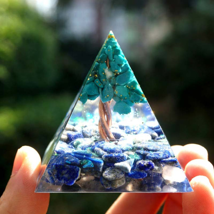 Olivenorma Lapislazzuli con piramide di orgone albero della vita turchese 
