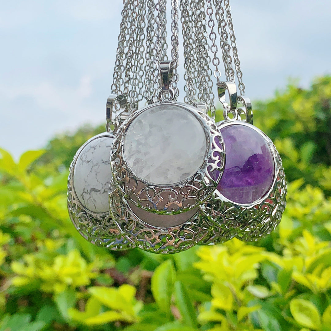 Collana regolabile in pietra autentica di cristallo rotondo Olivenorma