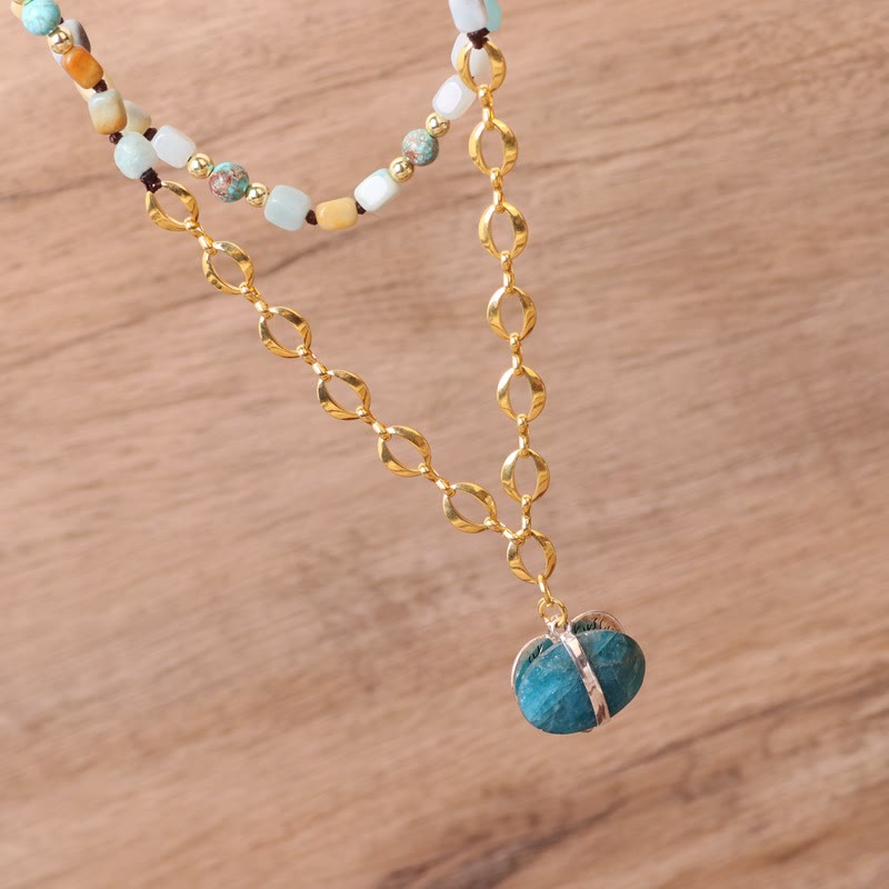 Collana Mala con ciondolo a forma di cuore con perline di pietra irregolare Olivenorma