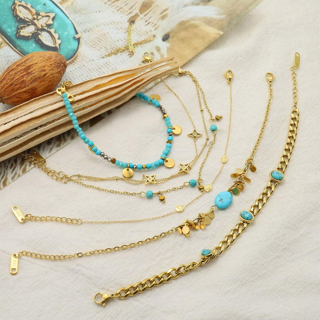 Olivenorma Set di bracciali impilabili con stelle turchesi naturali