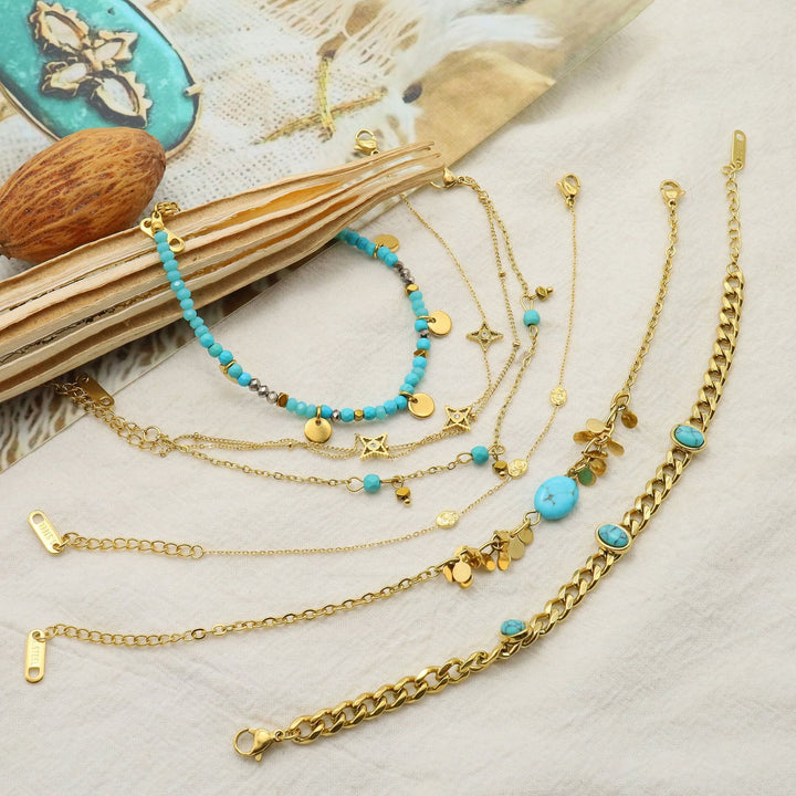 Olivenorma Set di bracciali impilabili con stelle turchesi naturali