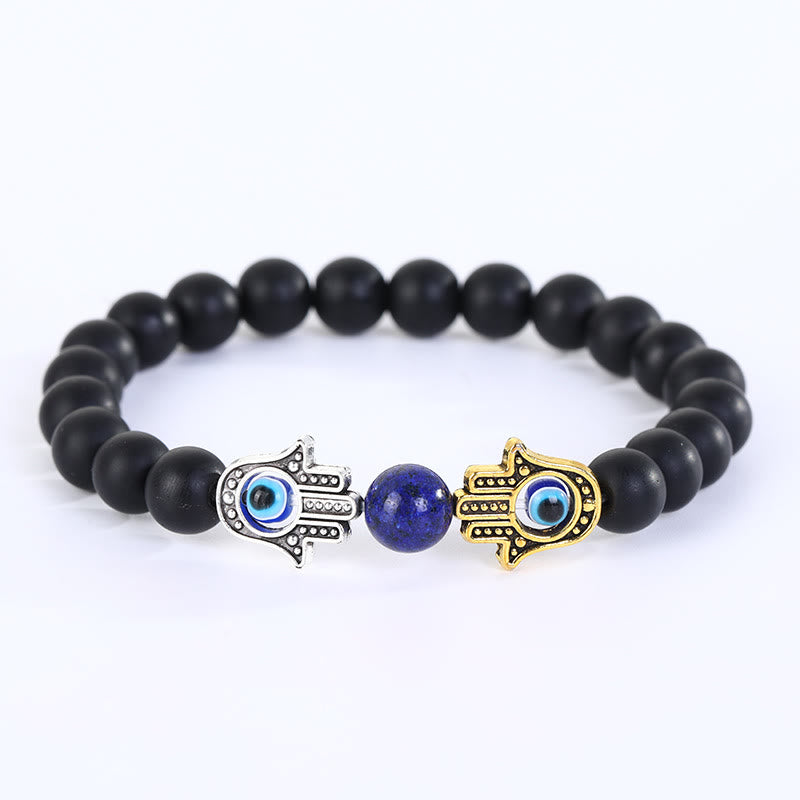 Olivenorma Bracciale Hamsa con perline di pietra di cristallo naturale e malocchio