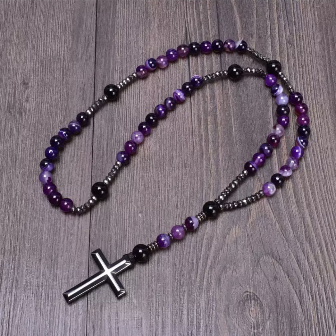 Collana con ciondolo rosario in pietra naturale cattolica Olivenorma Cross