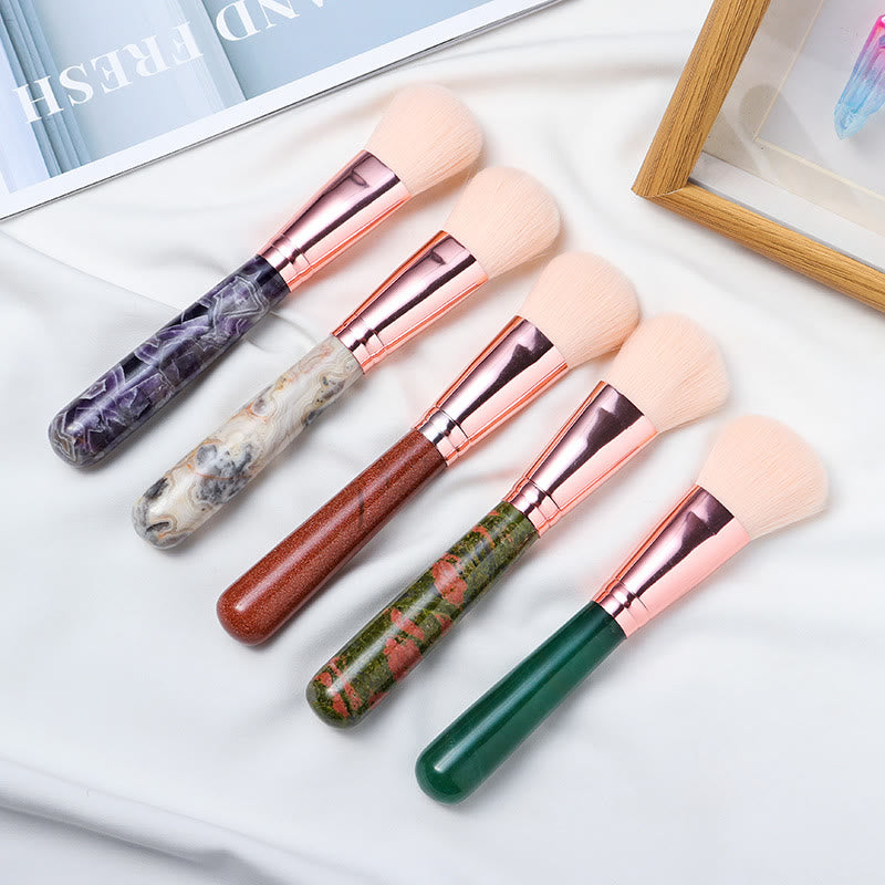 Olivenorma Pennello per il trucco con manico in cristallo naturale e decorazione in pietra preziosa 