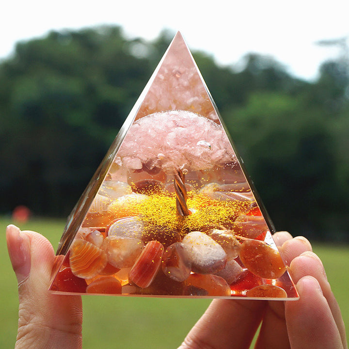 Olivenorma Quarzo Rosa Con Agata Rossa Albero Della Vita Piramide Orgonica 