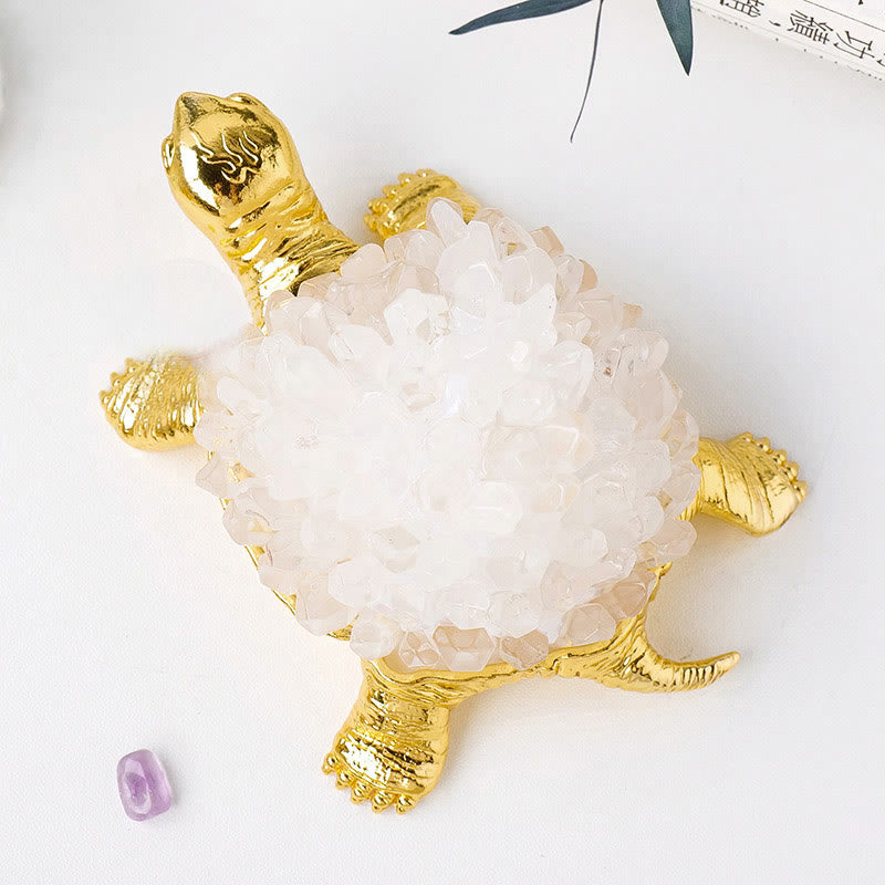 Olivenorma Natural Crystal Cluster Turtle Ornament Lampada Decorazione con pietre preziose