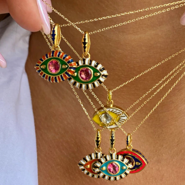 Collana con ciondolo in zircone colorato con occhio malvagio in acciaio inossidabile Olivenorma 