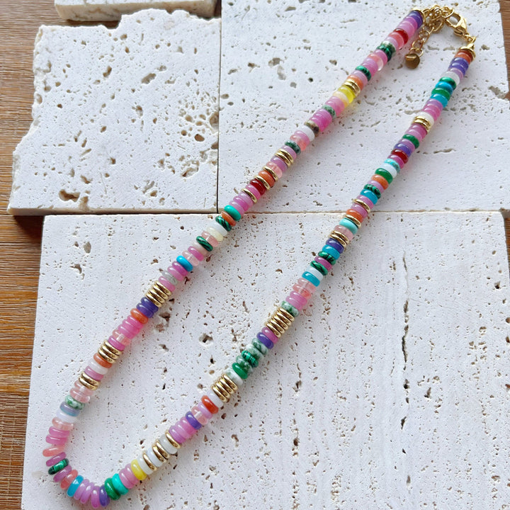 Olivenorma Boho Style Misto Cristallo Rotondo Perline Bracciale Collana Pietre Preziose