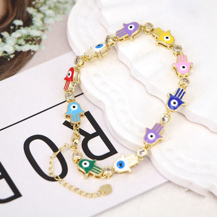 Olivenorma Bracciale Hamsa con Zircone Smaltato Colorato e Occhio Malvagio 