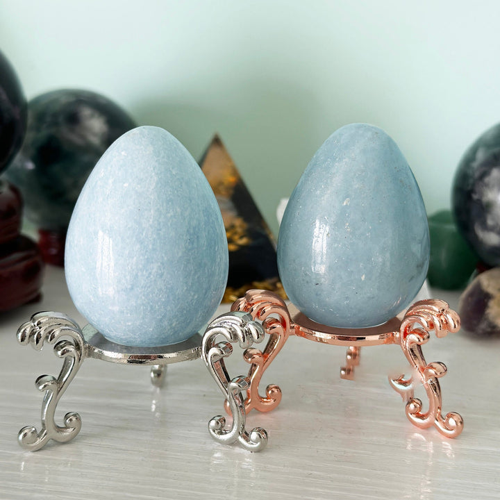 Olivenorma Uovo di cristallo a forma di uovo blu acquamarina lucidato 