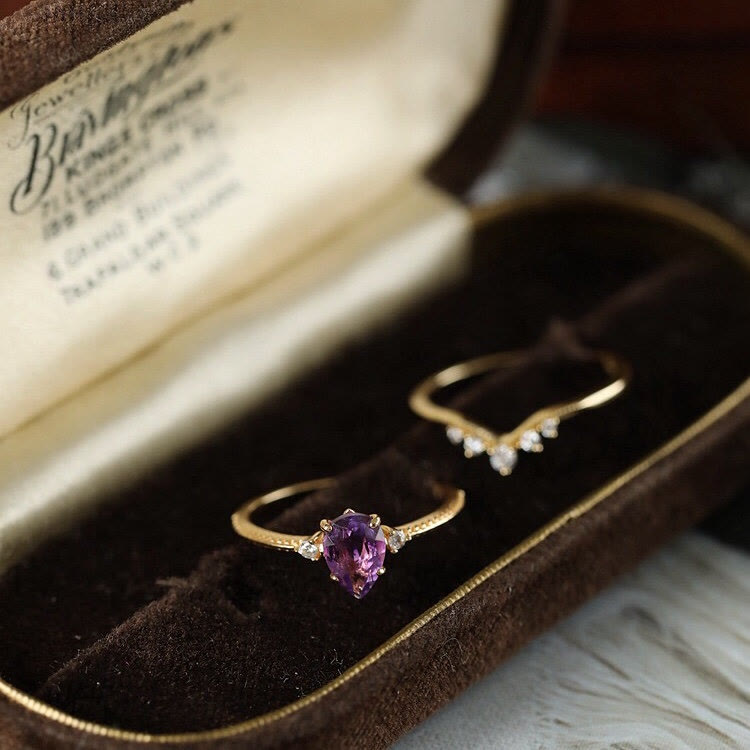 Anello Olivenorma Teardrop Ametista Zircone Bianco