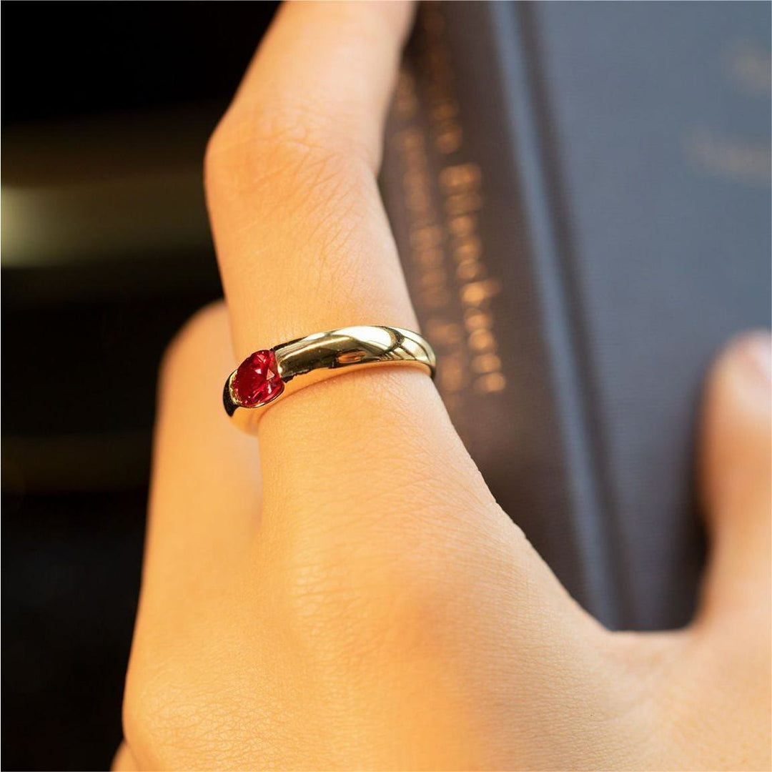Anello di lusso minimalista placcato oro granato Olivenorma