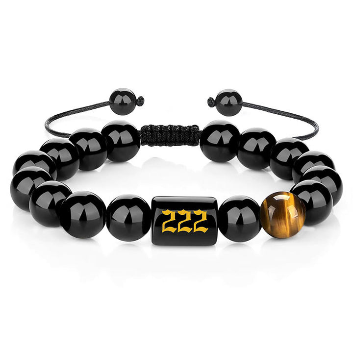 Olivenorma Bracciale con perline di ossidiana da 10 mm, numero alla moda 000-999