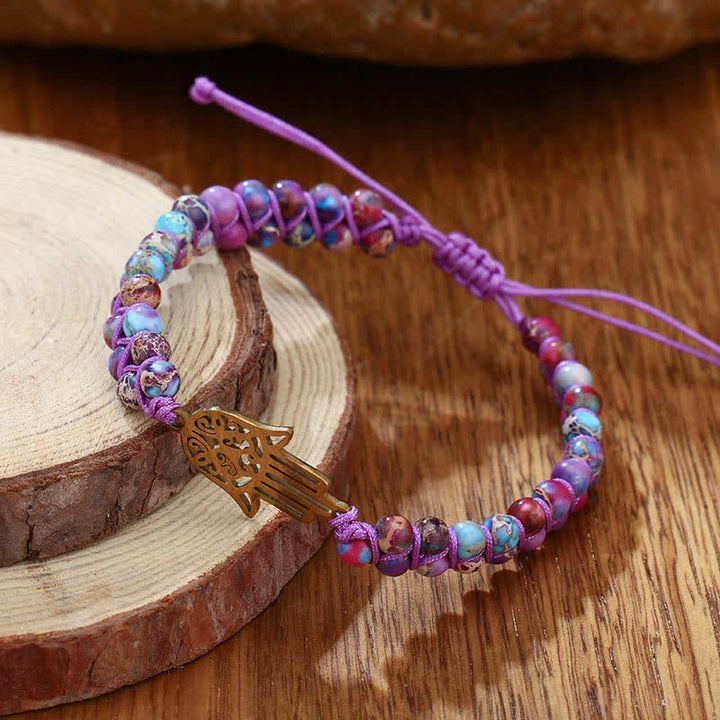 Braccialetto Hamsa in pietra viola dell'imperatore della consapevolezza spirituale