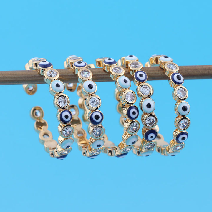 Olivenorma Anello regolabile con zircone bianco e colorato malocchio 