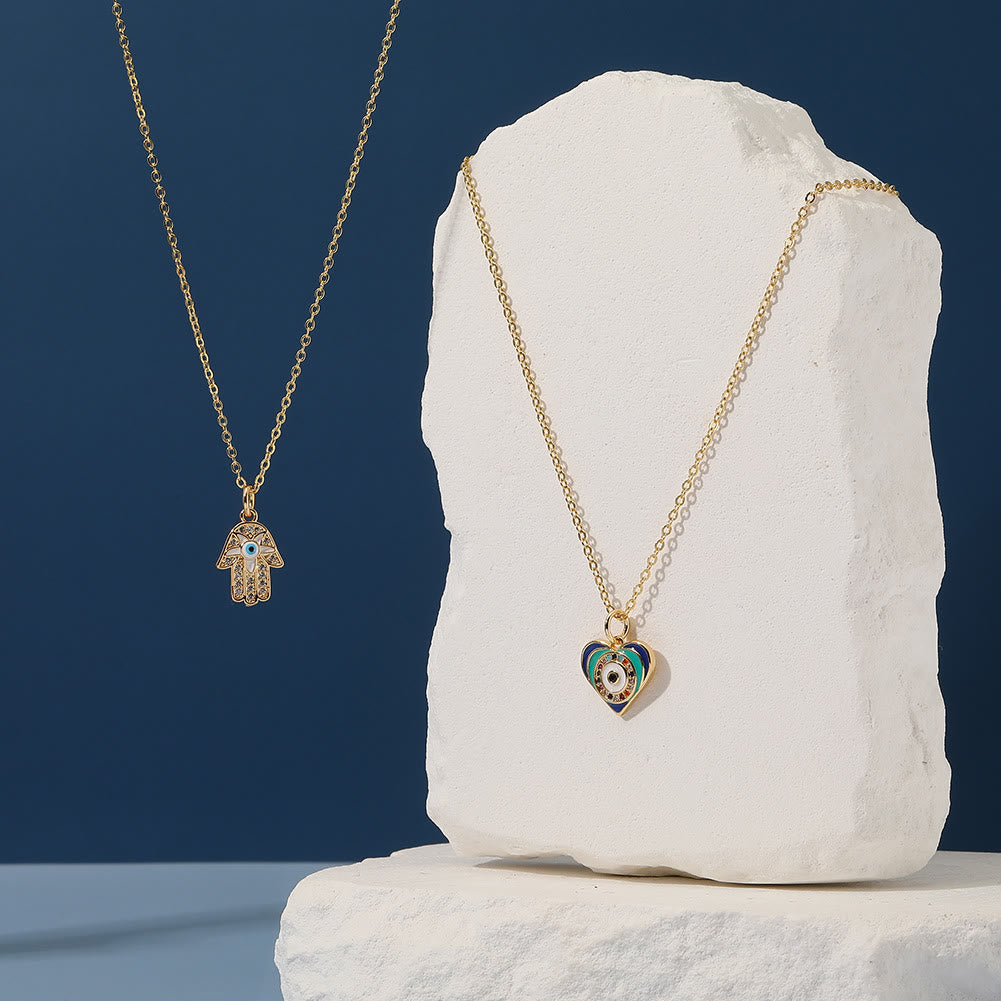 Olivenorma Collana a forma di cuore Hamsa con occhio malvagio in resina epossidica