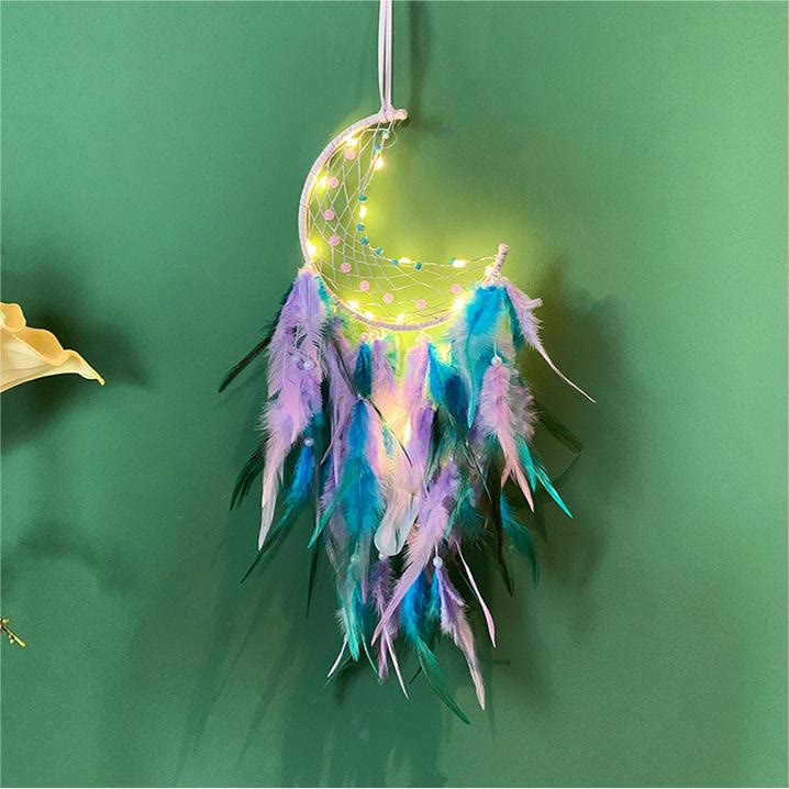 Olivenorma Acchiappasogni a forma di luna in giada viola turchese con perline fatto a mano 