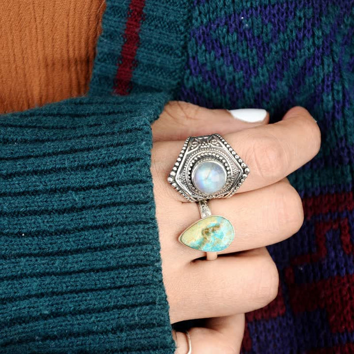 Anello in argento con pietra di luna retrò Bohemia