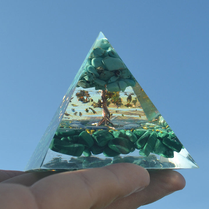 Olivenorma Turchese con Malachite Albero della Vita Piramide Orgonica