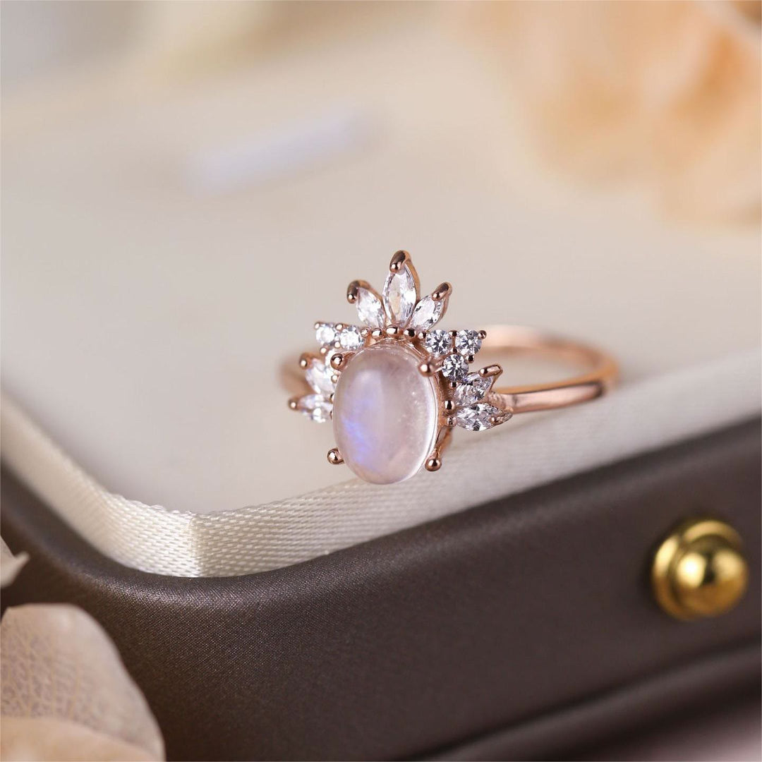 Anello in argento sterling 925 con pietra di luna ovale Olivenorma 
