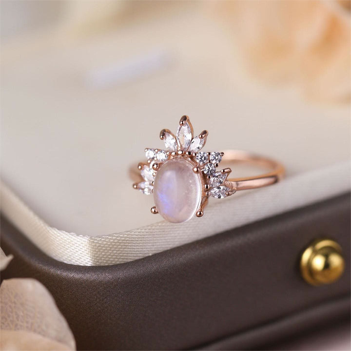 Anello in argento sterling 925 con pietra di luna ovale Olivenorma 