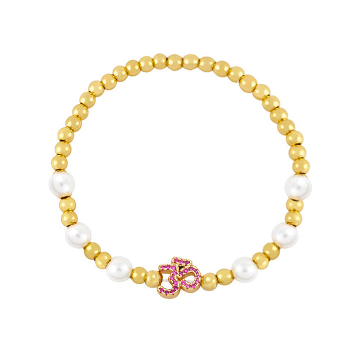 Bracciale Olivenorma in ottone con perle e simbolo Om