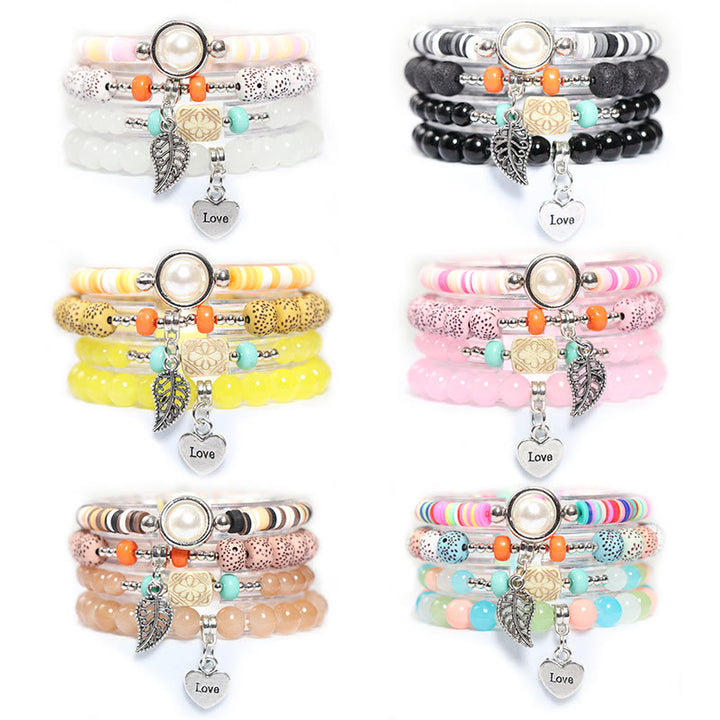 Set di braccialetti di perle con ciondolo a forma di cuore e foglia Olivenorma