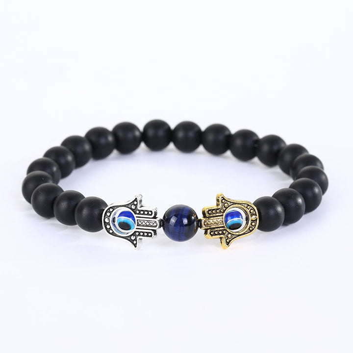 Olivenorma Bracciale Hamsa con perline di pietra di cristallo naturale e malocchio