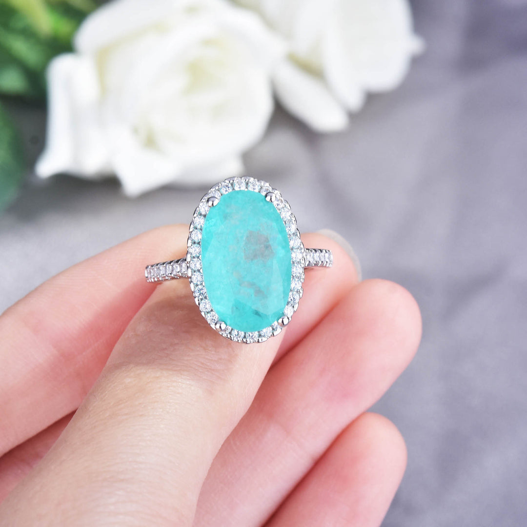 Olivenorma Anello di fidanzamento regolabile con tormalina Paraiba ovale grande