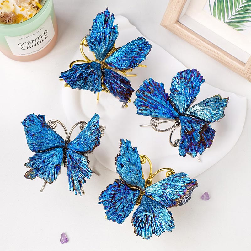 Decorazione con pietra preziosa a farfalla in tormalina cianite aura Olivenorma 