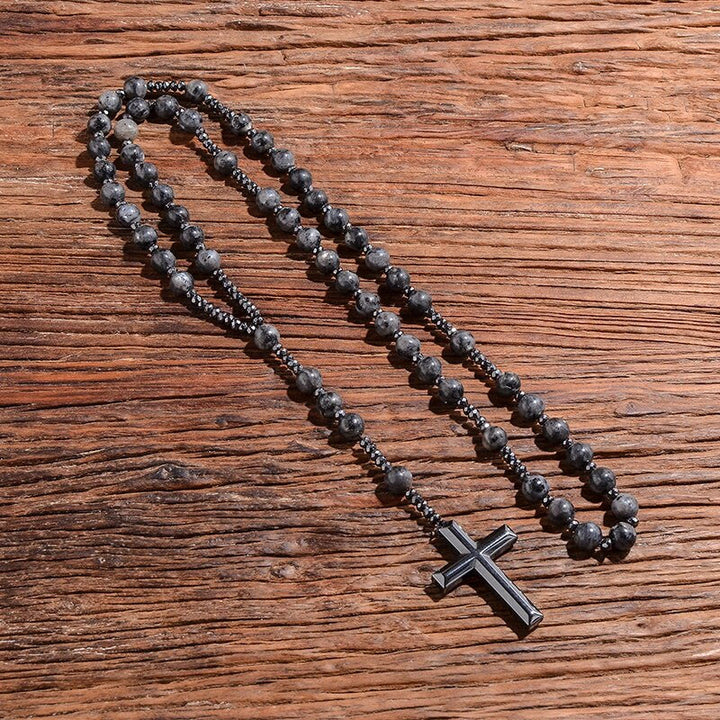 Collana rosario da uomo con croce in lapislazzuli e occhio di tigre Olivenorma