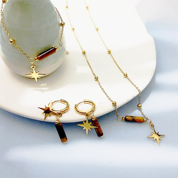 Olivenorma Natural Tiger Eye Star Pendant Orecchini Collana Bracciale