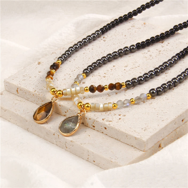 Collana con ciondolo in pietra preziosa in vetro sfaccettato con ossidiana naturale Olivenorma