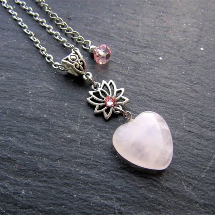 Collana Olivenorma Bohemia Rose Quartz a forma di cuore con loto