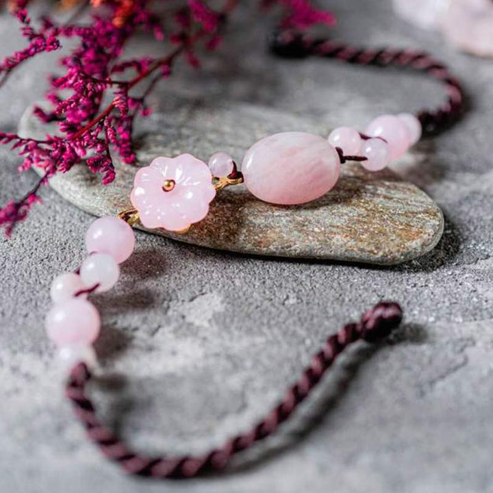 Bracciale alla caviglia in quarzo rosa Il Fiore dell'Amore