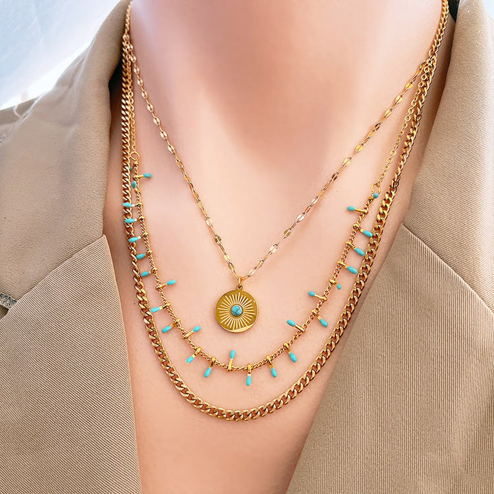 Olivenorma Set di collane triple in turchese naturale 18K 
