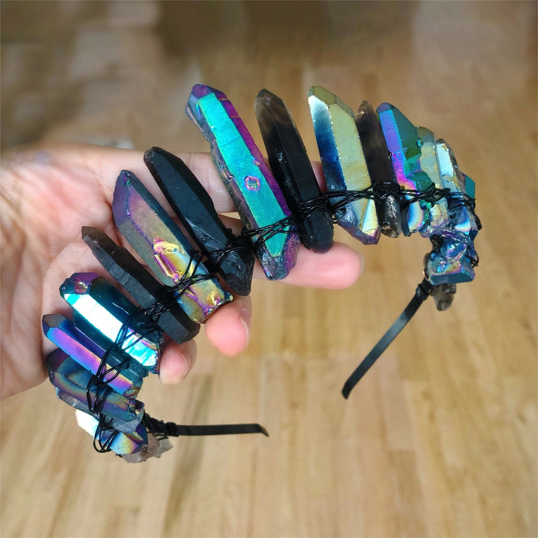 Corona di cristallo di strega gotica in quarzo fumé di labradorite Olivenorma