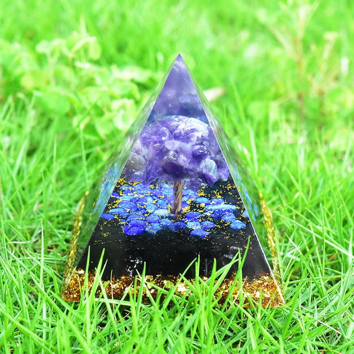 Olivenorma Ametista Ossidiana Lapislazzuli Albero della vita Piramide di orgone 