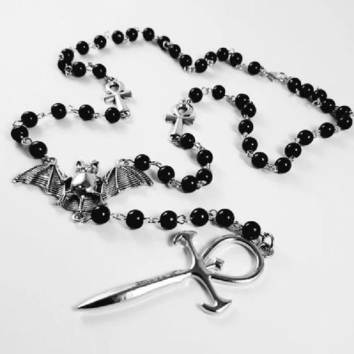 Collana con rosario e croce pipistrello "Vampiro misterioso" Olivenorma