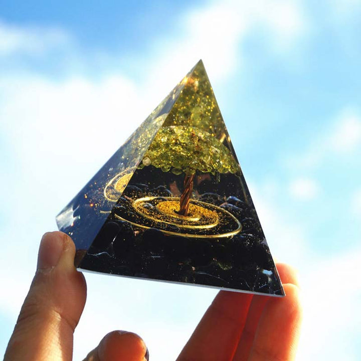 Olivenorma Peridoto con Ossidiana Albero della Vita Reiki Orgone Piramide 
