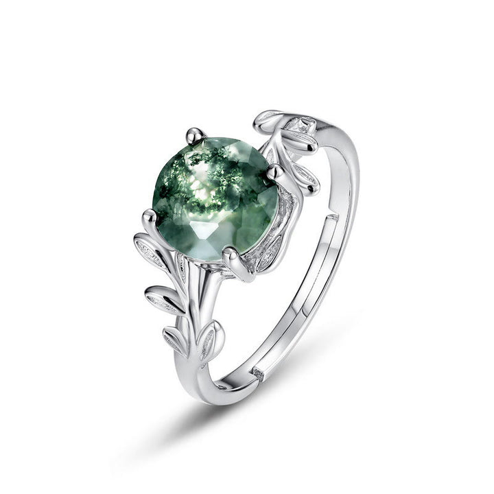 Olivenorma Elegante anello regolabile a forma di foglia in agata muschiata